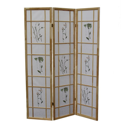 70" Brown And White Heavy Duty Rice Paper Folding Three Panel Screen Room Divider