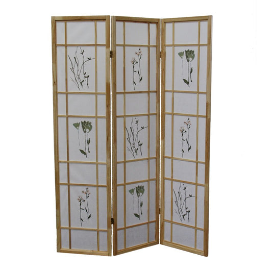 70" Brown And White Heavy Duty Rice Paper Folding Three Panel Screen Room Divider