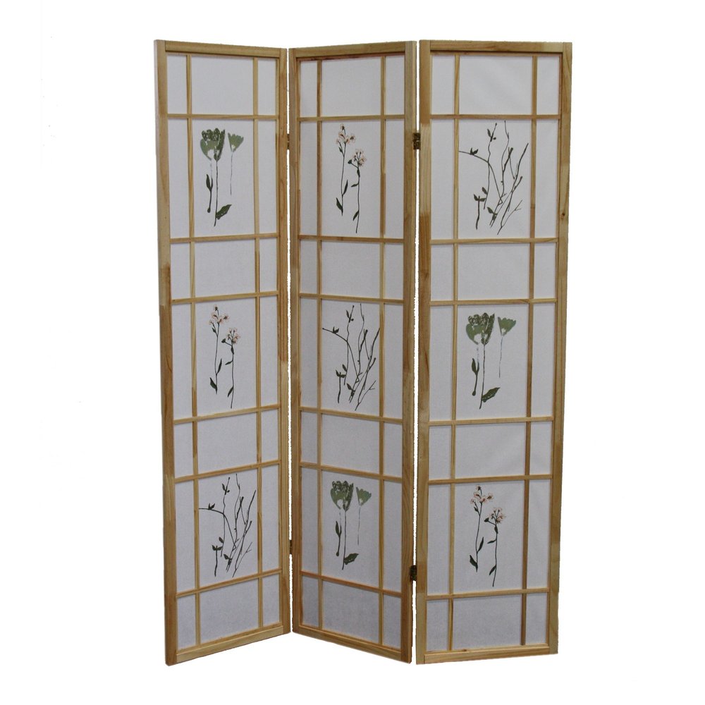 70" Brown And White Heavy Duty Rice Paper Folding Three Panel Screen Room Divider