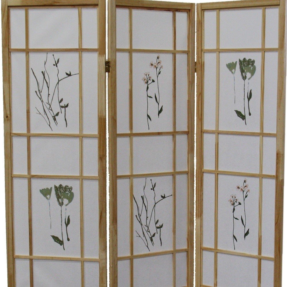 70" Brown And White Heavy Duty Rice Paper Folding Three Panel Screen Room Divider