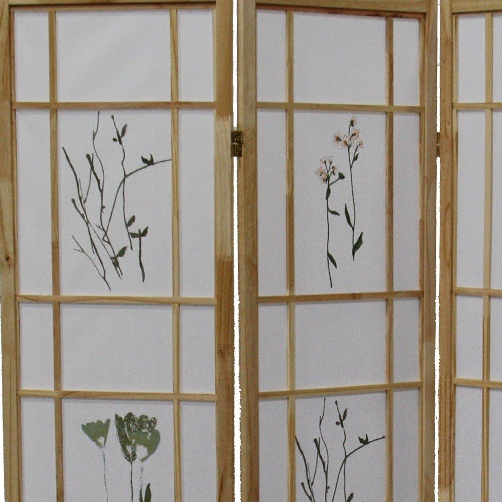 70" Brown And White Heavy Duty Rice Paper Folding Three Panel Screen Room Divider