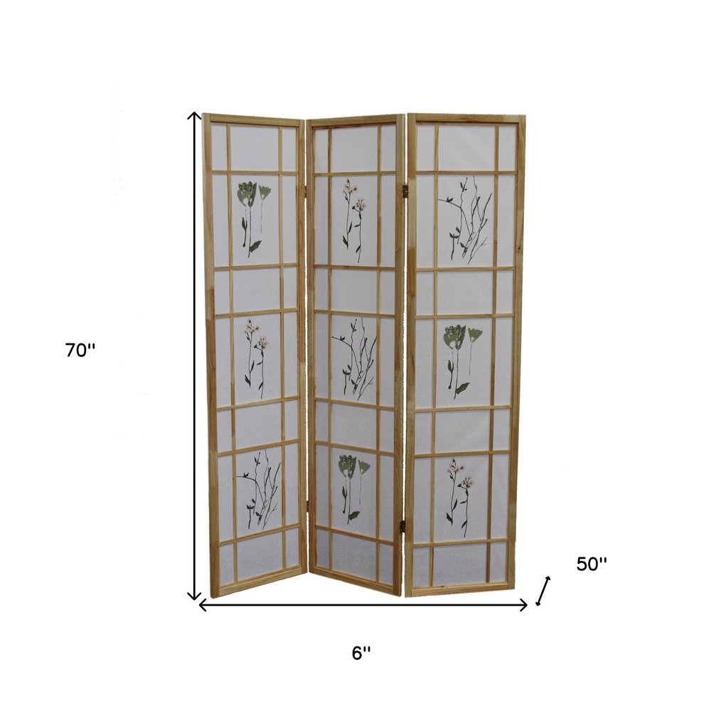 70" Brown And White Heavy Duty Rice Paper Folding Three Panel Screen Room Divider