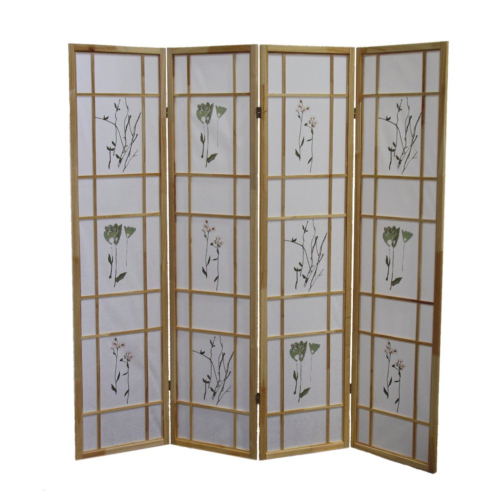 70" Natural Heavy Duty Rice Paper Folding Four Panel Screen Room Divider