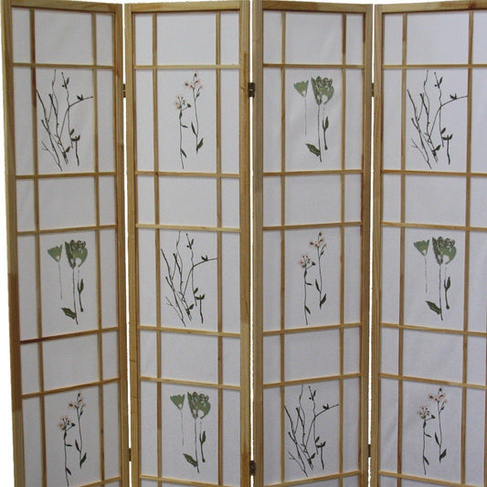 70" Natural Heavy Duty Rice Paper Folding Four Panel Screen Room Divider