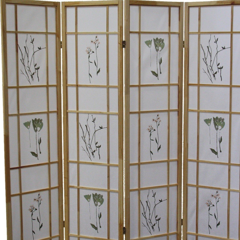 70" Natural Heavy Duty Rice Paper Folding Four Panel Screen Room Divider