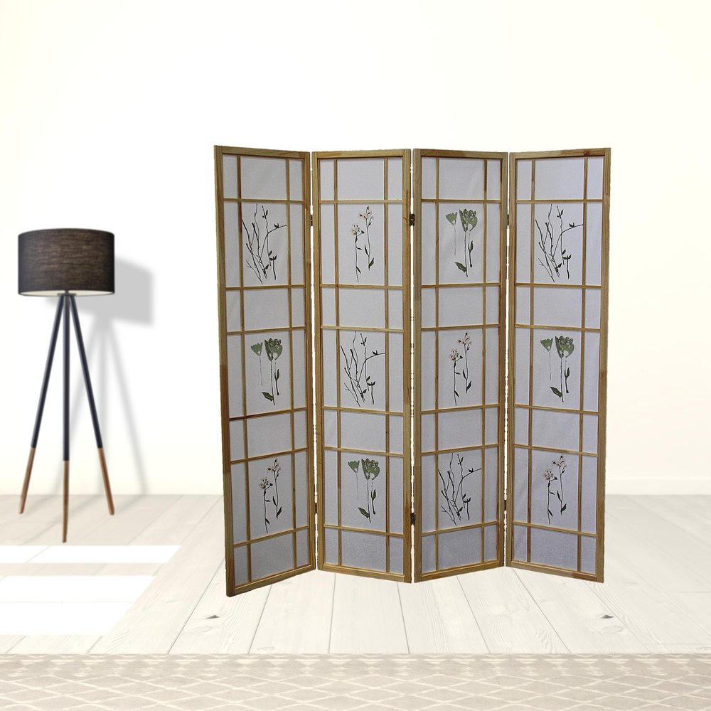 70" Natural Heavy Duty Rice Paper Folding Four Panel Screen Room Divider