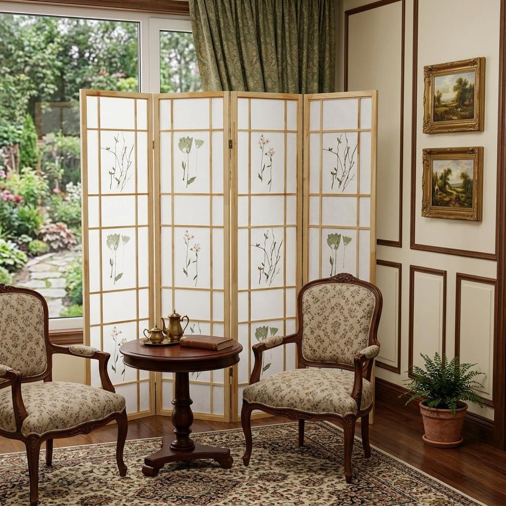 70" Natural Heavy Duty Rice Paper Folding Four Panel Screen Room Divider