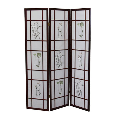 70" Brown Heavy Duty Rice Paper Folding Three Panel Screen Room Divider