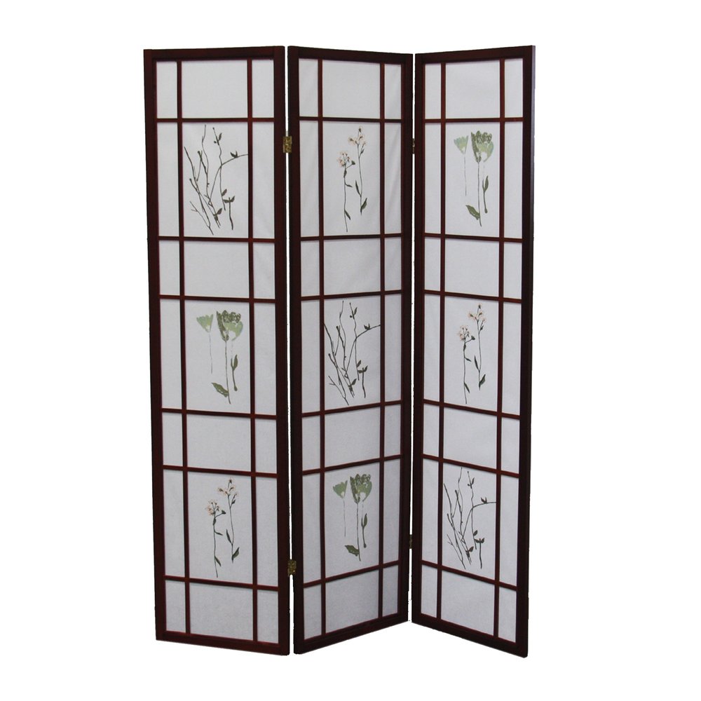 70" Brown Heavy Duty Rice Paper Folding Three Panel Screen Room Divider