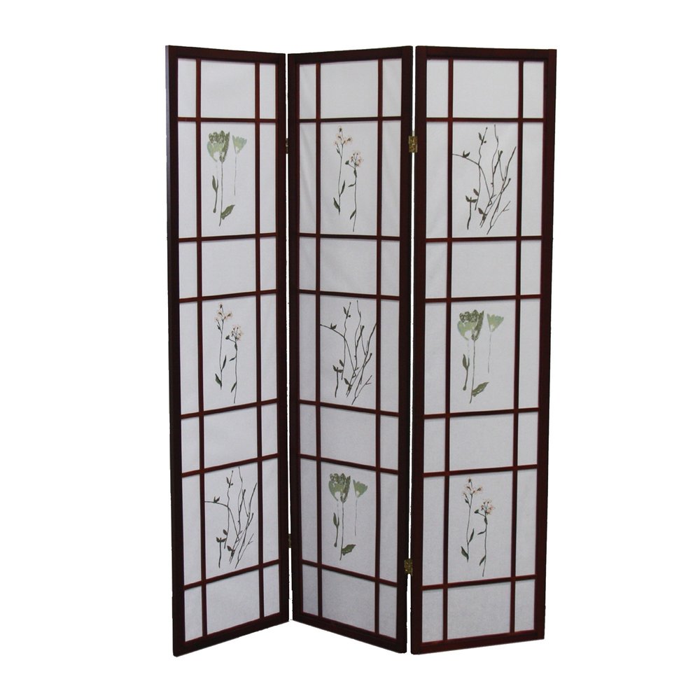 70" Brown Heavy Duty Rice Paper Folding Three Panel Screen Room Divider
