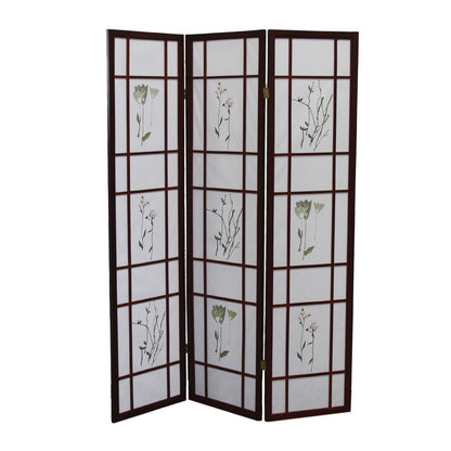 70" Brown Heavy Duty Rice Paper Folding Three Panel Screen Room Divider