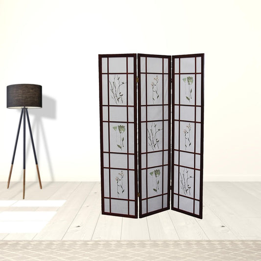 70" Brown Heavy Duty Rice Paper Folding Three Panel Screen Room Divider
