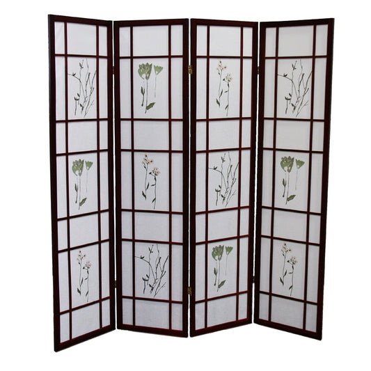 70" Brown Heavy Duty Rice Paper Folding Four Panel Screen Room Divider