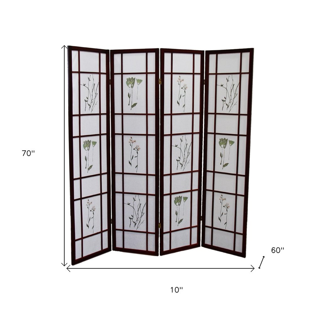 70" Brown Heavy Duty Rice Paper Folding Four Panel Screen Room Divider