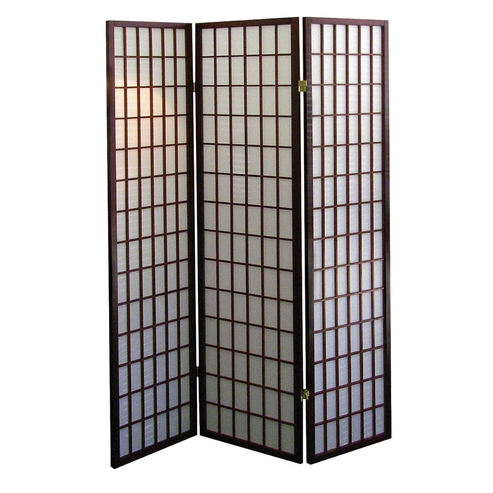 70" Brown Heavy Duty Rice Paper Folding Three Panel Screen Room Divider
