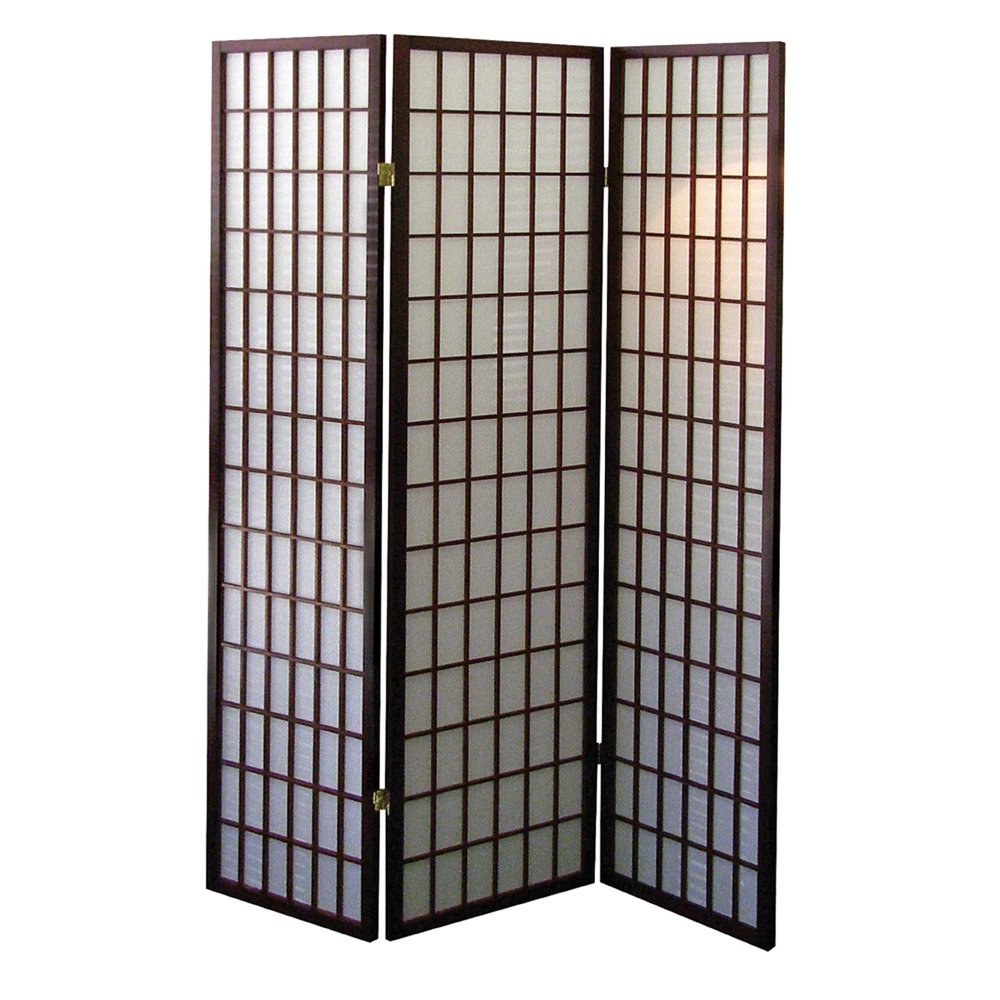 70" Brown Heavy Duty Rice Paper Folding Three Panel Screen Room Divider
