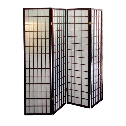 70" Brown Heavy Duty Rice Paper Folding Four Panel Screen Room Divider
