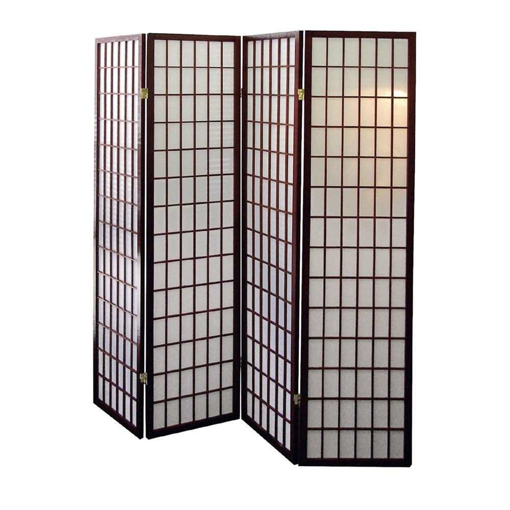 70" Brown Heavy Duty Rice Paper Folding Four Panel Screen Room Divider