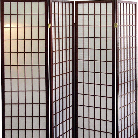 70" Brown Heavy Duty Rice Paper Folding Four Panel Screen Room Divider