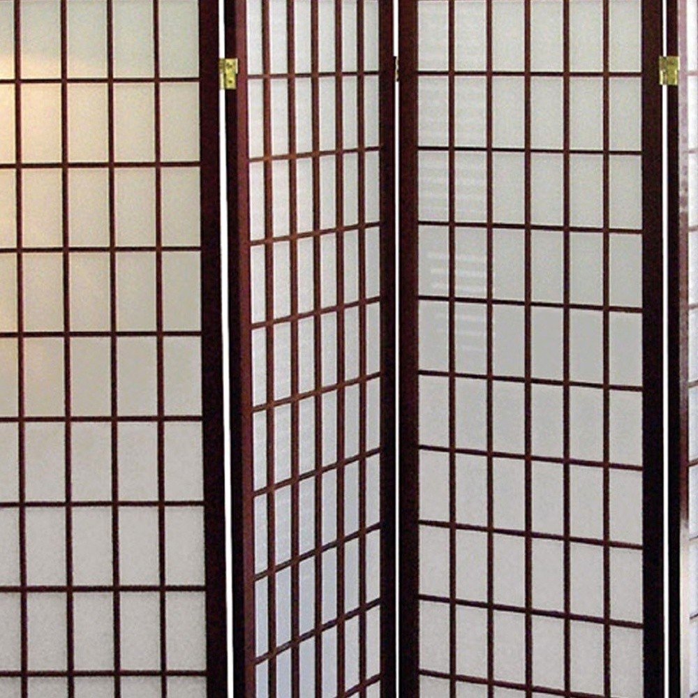 70" Brown Heavy Duty Rice Paper Folding Four Panel Screen Room Divider