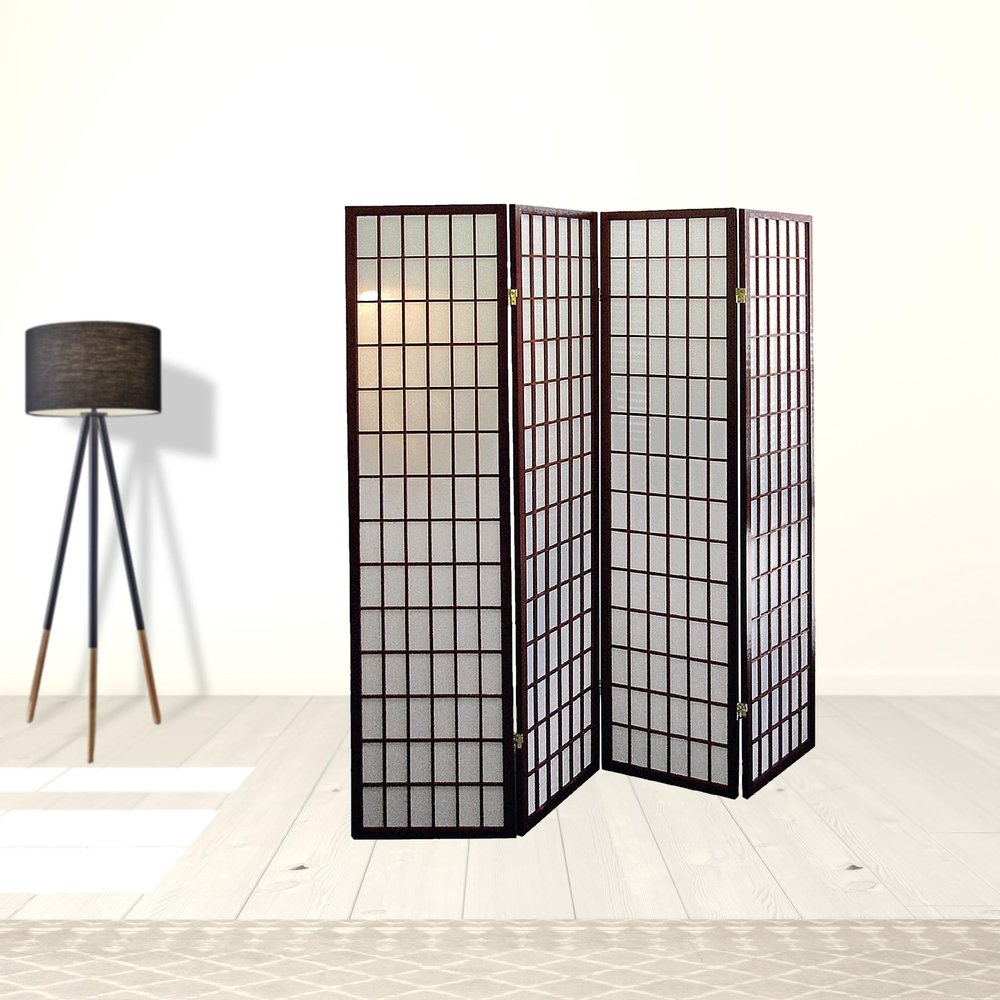 70" Brown Heavy Duty Rice Paper Folding Four Panel Screen Room Divider