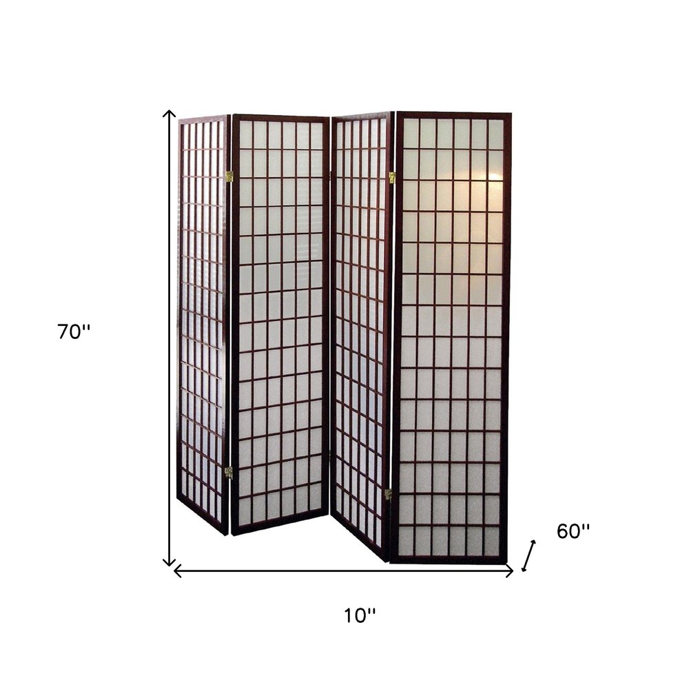 70" Brown Heavy Duty Rice Paper Folding Four Panel Screen Room Divider