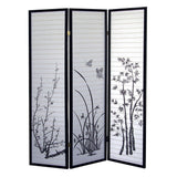 70" Black And White Heavy Duty Rice Paper Folding Three Panel Screen Room Divider