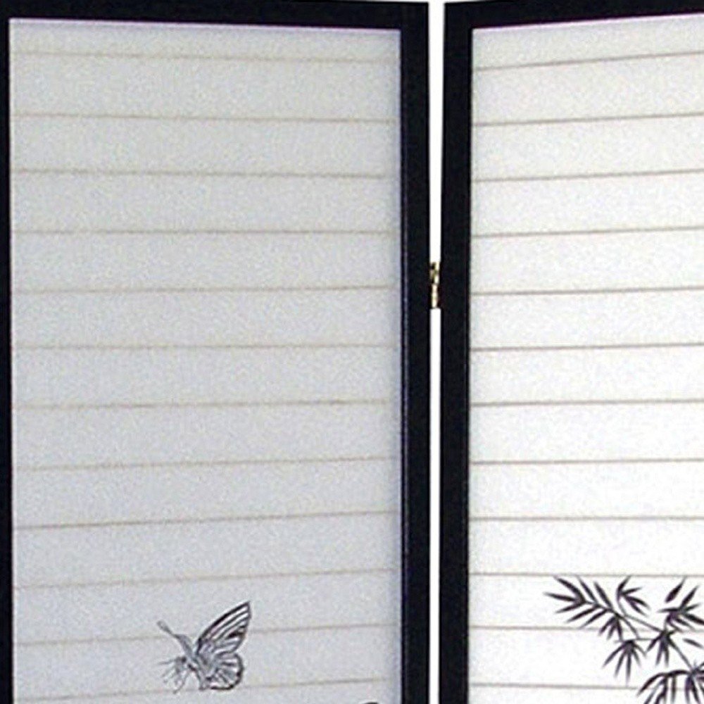 70" Black And White Heavy Duty Rice Paper Folding Three Panel Screen Room Divider