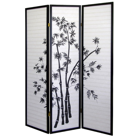 70" Black And White Heavy Duty Rice Paper Folding Three Panel Screen Room Divider