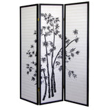 70" Black And White Heavy Duty Rice Paper Folding Three Panel Screen Room Divider