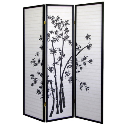 70" Black And White Heavy Duty Rice Paper Folding Three Panel Screen Room Divider