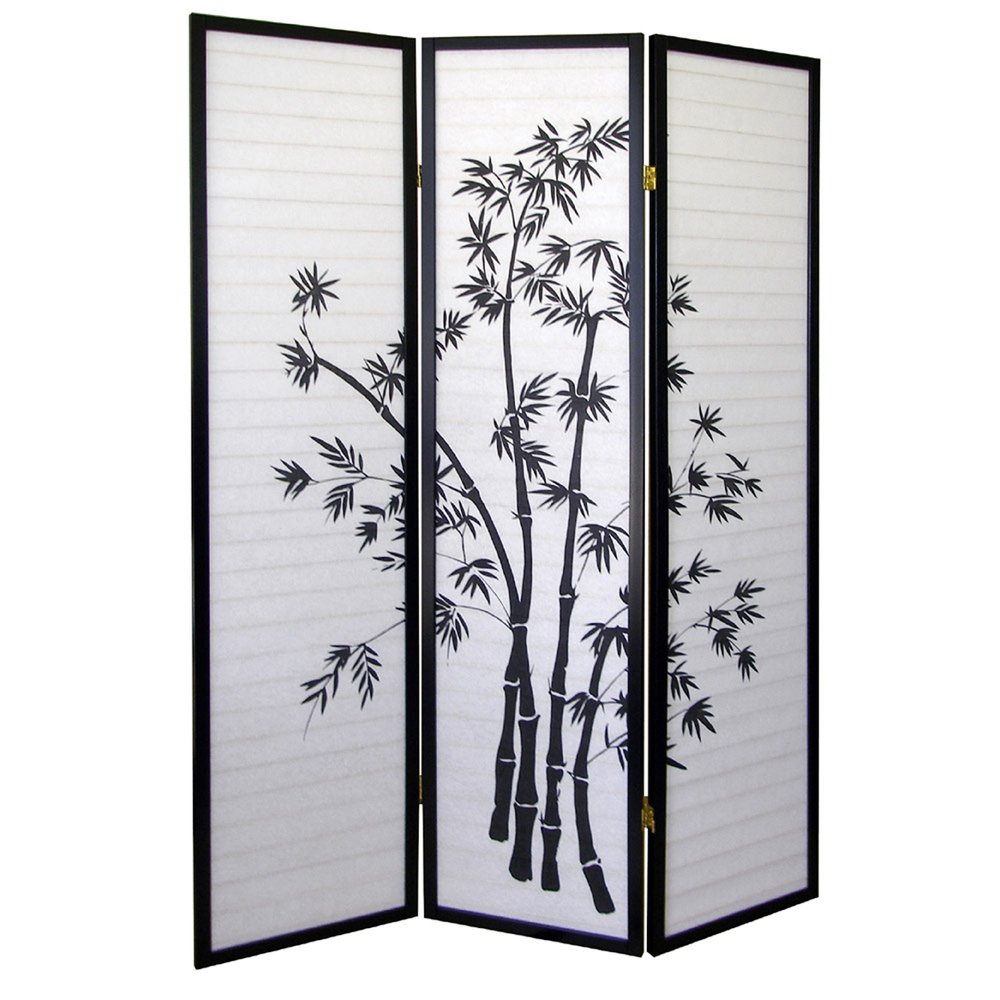 70" Black And White Heavy Duty Rice Paper Folding Three Panel Screen Room Divider