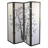 70" Black And White Heavy Duty Rice Paper Folding Four Panel Screen Room Divider