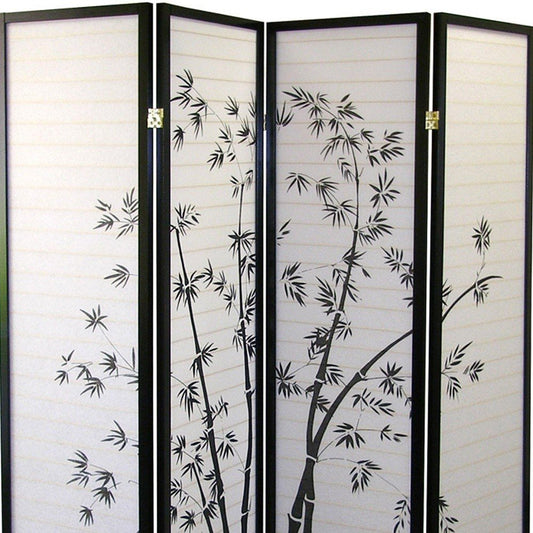 70" Black And White Heavy Duty Rice Paper Folding Four Panel Screen Room Divider