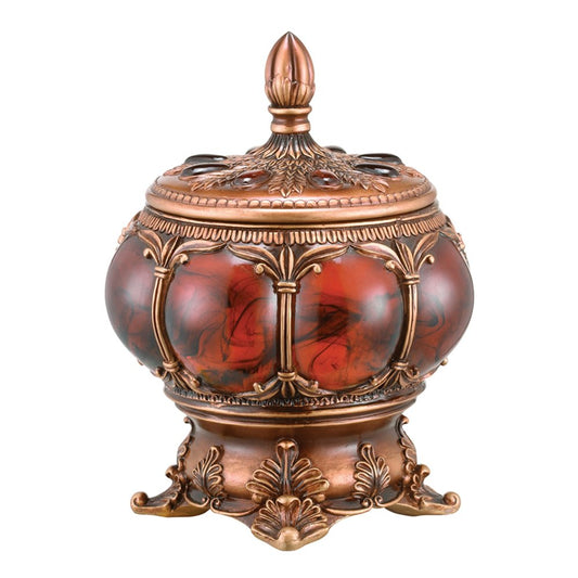 9" Brown Red And Bronze Resin Marbleized Jewelry Box With Gemstones and Crystals