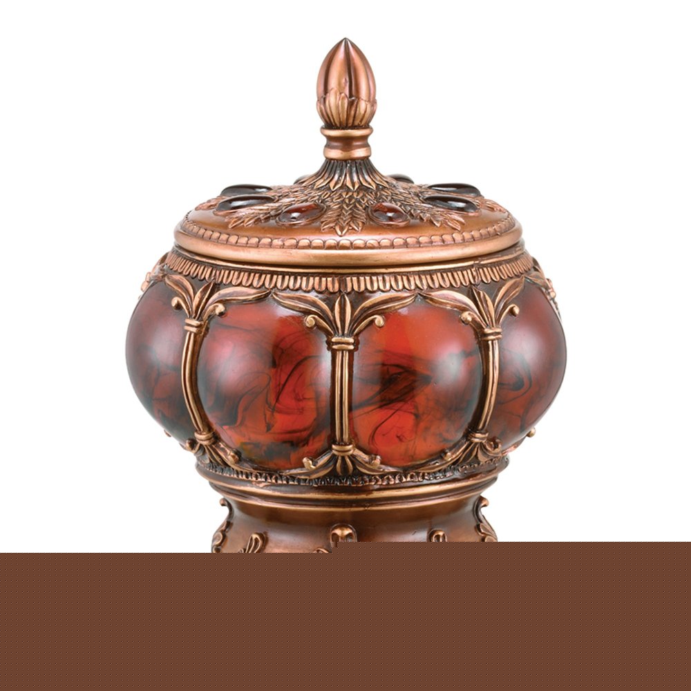 9" Brown Red And Bronze Resin Marbleized Jewelry Box With Gemstones and Crystals