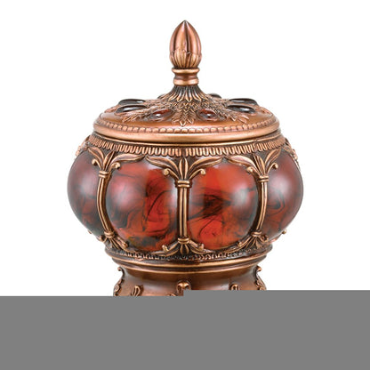 9" Brown Red And Bronze Resin Marbleized Jewelry Box With Gemstones and Crystals