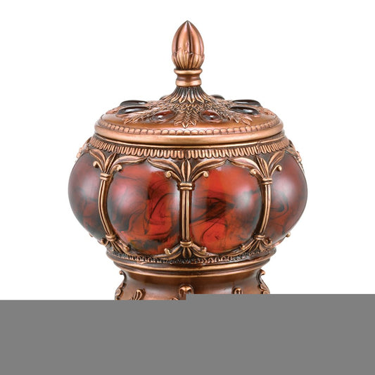 9" Brown Red And Bronze Resin Marbleized Jewelry Box With Gemstones and Crystals