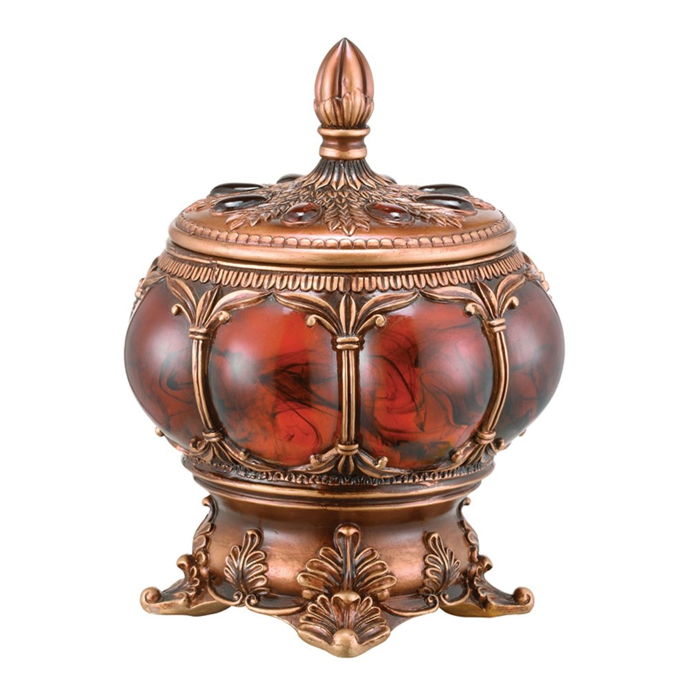 9" Brown Red And Bronze Resin Marbleized Jewelry Box With Gemstones and Crystals