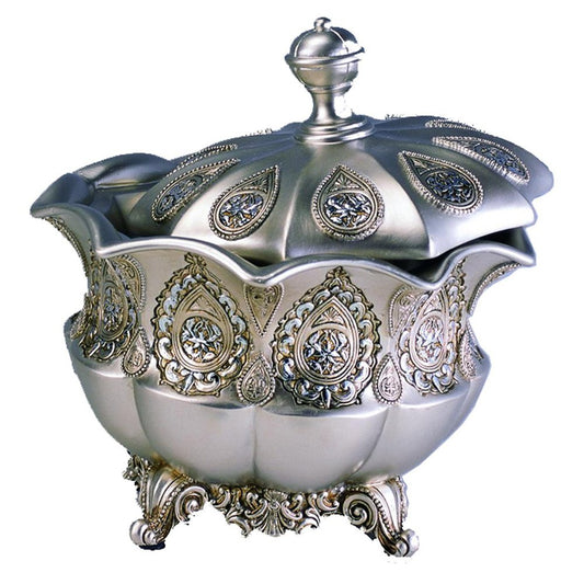 9" Gold And Silver Resin Abstract Scroll Jewelry Box With Lacquer and High-Gloss Finishes