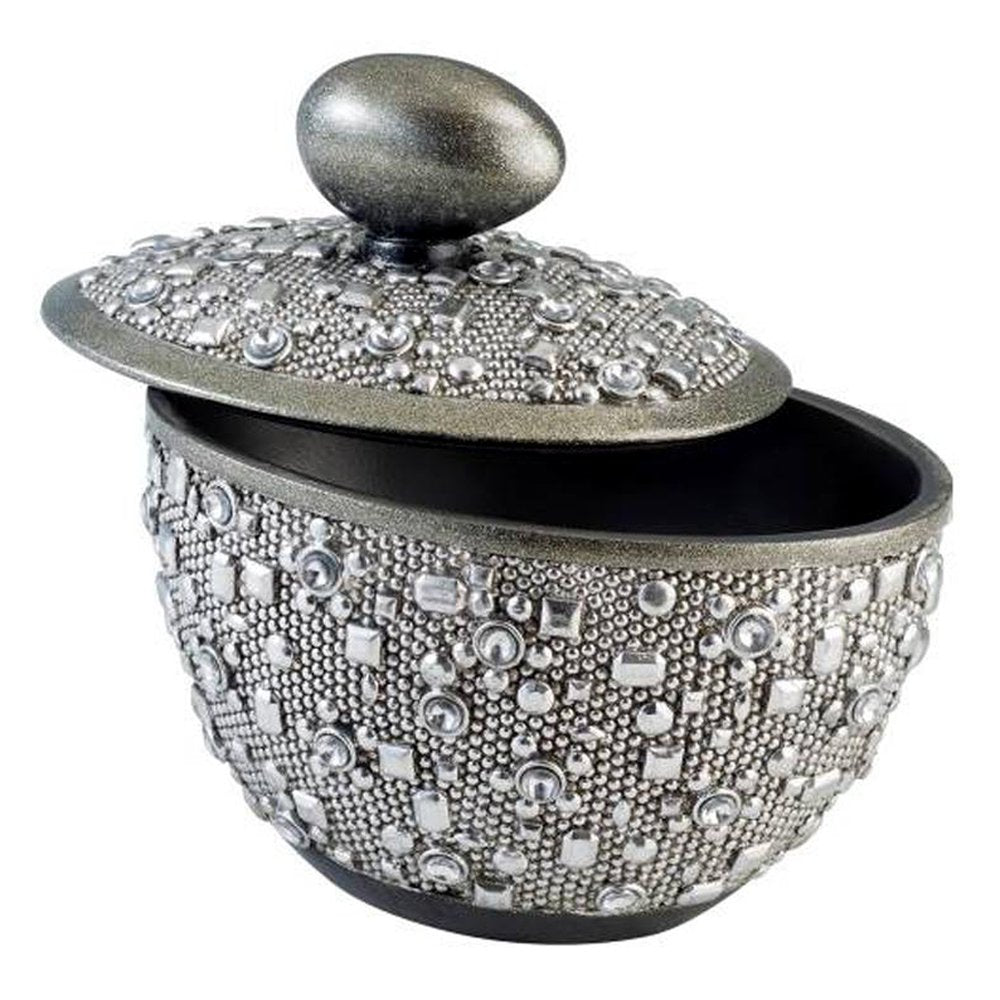 9" Silver Resin Jewelry Box With Gemstones and Crystals