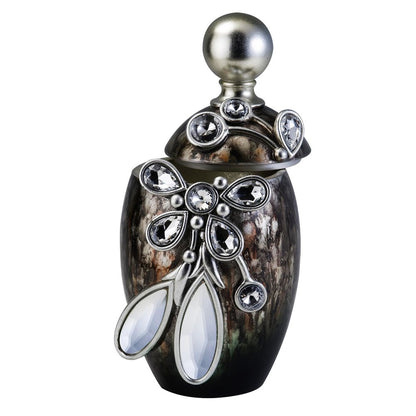 6" Brown Gold And Silver Resin Floral Scroll Jewelry Box With Gemstones and Crystals