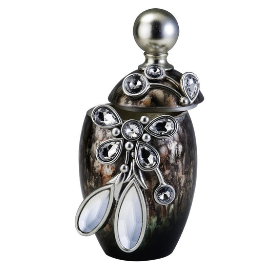 6" Brown Gold And Silver Resin Floral Scroll Jewelry Box With Gemstones and Crystals