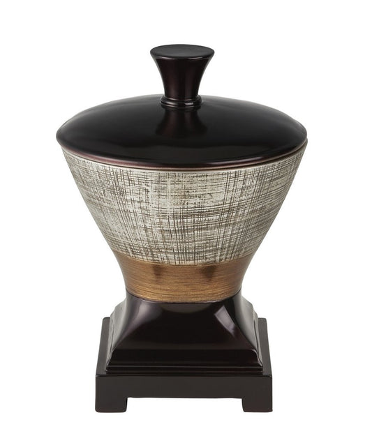 7" Espresso Gold And Silver Resin Striped Jewelry Box With Hand-Painted Designs
