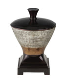7" Espresso Gold And Silver Resin Striped Jewelry Box With Hand-Painted Designs
