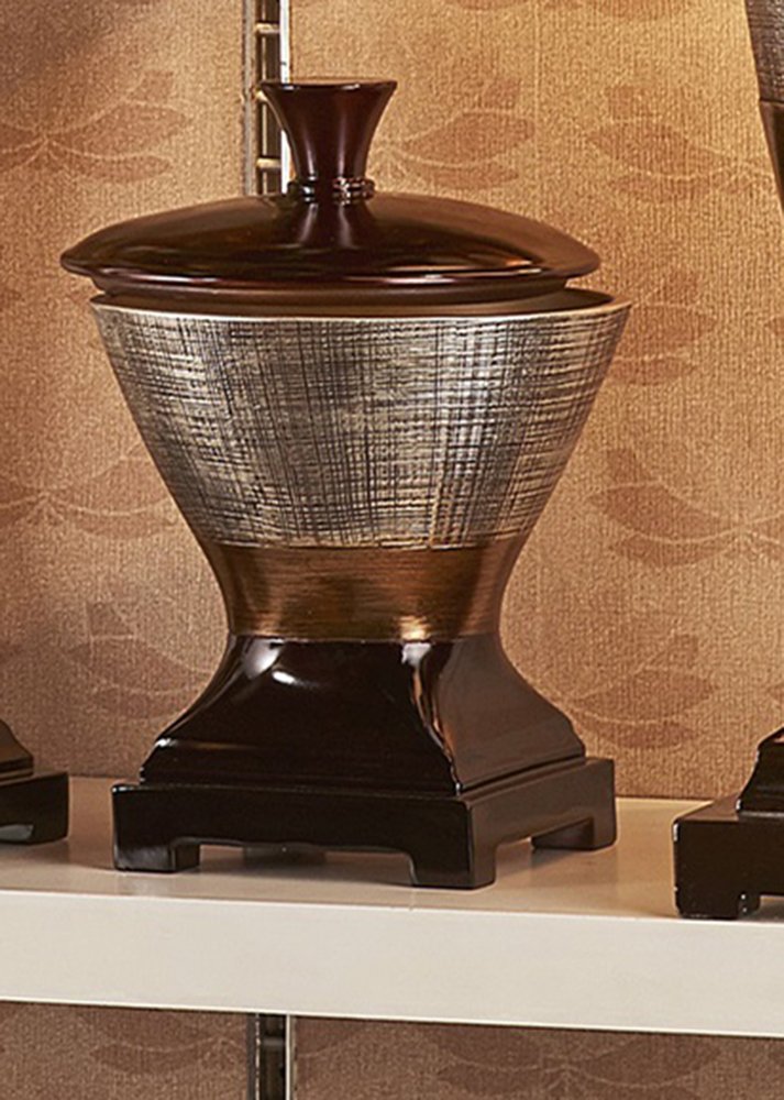 7" Espresso Gold And Silver Resin Striped Jewelry Box With Hand-Painted Designs