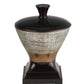 7" Espresso Gold And Silver Resin Striped Jewelry Box With Hand-Painted Designs
