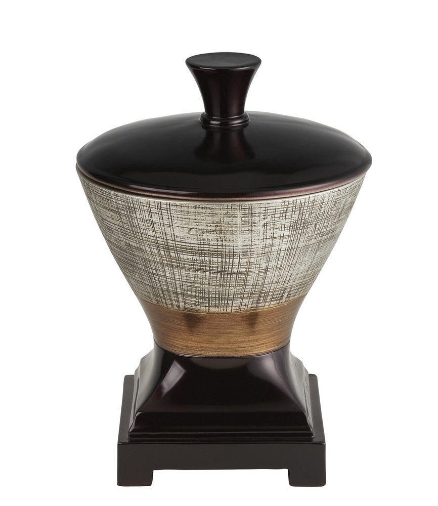 7" Espresso Gold And Silver Resin Striped Jewelry Box With Hand-Painted Designs