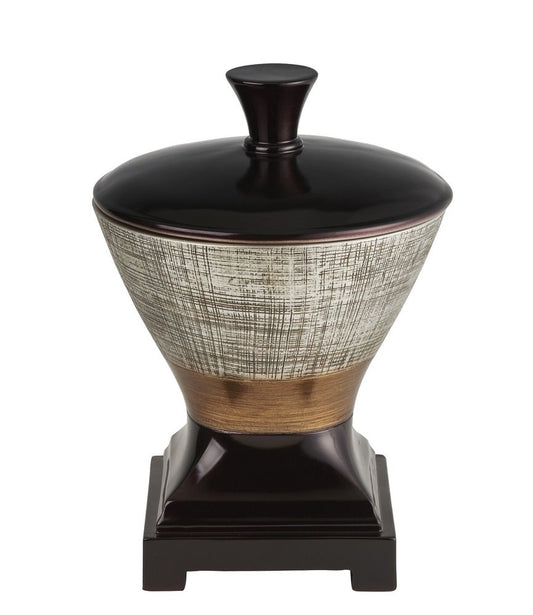 7" Espresso Gold And Silver Resin Striped Jewelry Box With Hand-Painted Designs