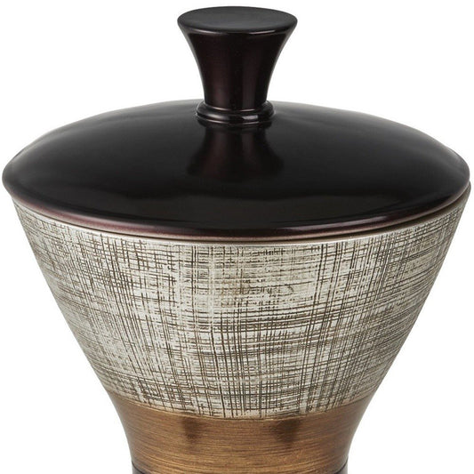 7" Espresso Gold And Silver Resin Striped Jewelry Box With Hand-Painted Designs